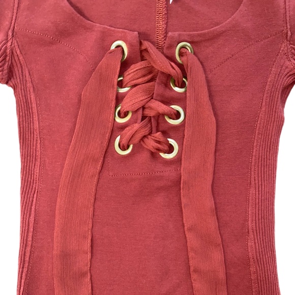 Free People Looking Back Rust Lace Up Shirt - Picture 5 of 6